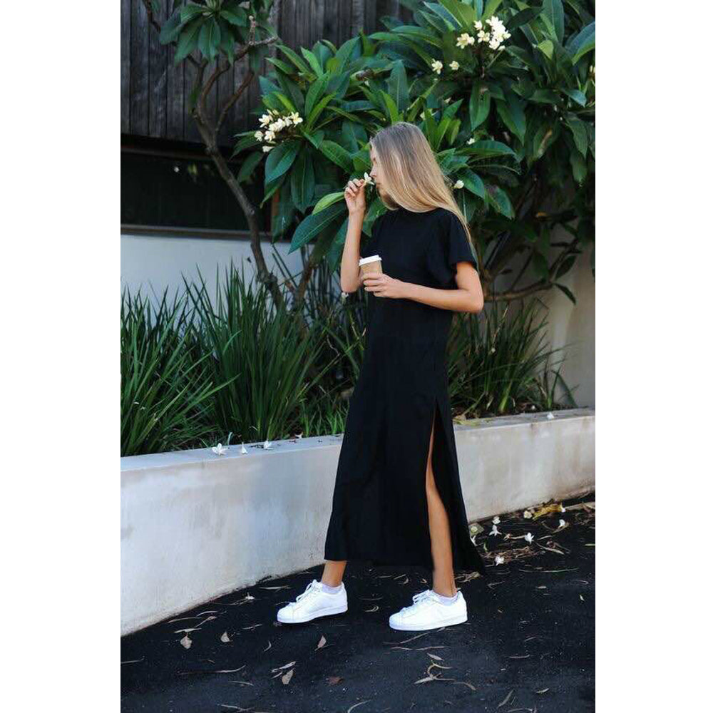 Maxi T Shirt Dress Women 2023 Summer Casual Beach Boho Cotton Slit Black  Bodycon Fitted Sun Long Dresses Plus Size, Black, Medium : :  Clothing, Shoes & Accessories