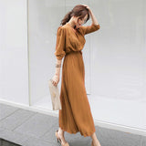 Women's Dress Spring Pleated Fashion 2020 New Plaid Slim High Wasit Long Temperament Office Female Dresses Long Sleeve Casual