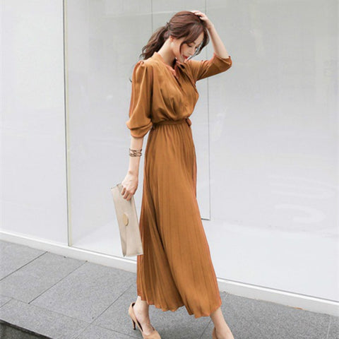 Women's Dress Spring Pleated Fashion 2020 New Plaid Slim High Wasit Long Temperament Office Female Dresses Long Sleeve Casual