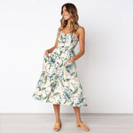2019 New Women Print Floral Stripe Long dress Sexy V-Neck Sleevele Button Beach Casual Boho Midi Dress Plus Size 3XL vestidos