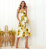 Vintage Casual Sundress Female Beach Dress Midi Button Backless Polka Dot Striped Women Dress Summer 2020 Boho Sexy Floral Dress