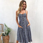 Vintage Casual Sundress Female Beach Dress Midi Button Backless Polka Dot Striped Women Dress Summer 2020 Boho Sexy Floral Dress
