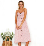 Vintage Casual Sundress Female Beach Dress Midi Button Backless Polka Dot Striped Women Dress Summer 2020 Boho Sexy Floral Dress