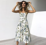 Vintage Casual Sundress Female Beach Dress Midi Button Backless Polka Dot Striped Women Dress Summer 2020 Boho Sexy Floral Dress