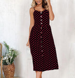 Vintage Casual Sundress Female Beach Dress Midi Button Backless Polka Dot Striped Women Dress Summer 2020 Boho Sexy Floral Dress