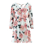 2020 New Classic V-neck Lace-up Floral Printed Dress Women V-neck Backless Longsleeve Elegant Knee-length Dress S-XL