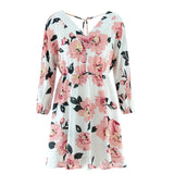 2020 New Classic V-neck Lace-up Floral Printed Dress Women V-neck Backless Longsleeve Elegant Knee-length Dress S-XL